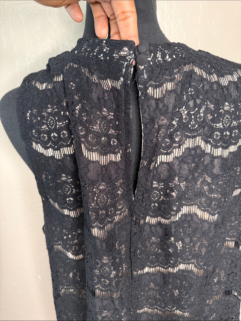 Black Lace High-Neck Sleeveless Blouse - Picture 6 of 6